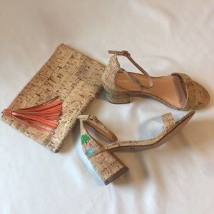 Cork embroidered NWOT sandals with matching bag